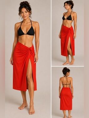 CALIA Twisted Knot Sarong Skirt Small Fresh Red Swim Cover Up NWT